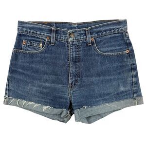 Vintage Levi's 615 Women's Cut Off Shorts Blue Orange Tab 33in M Denim